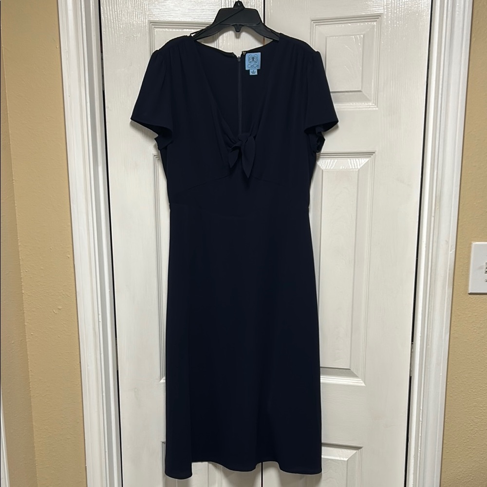 CeCe Black Sheath Midi Dress Crew Neck